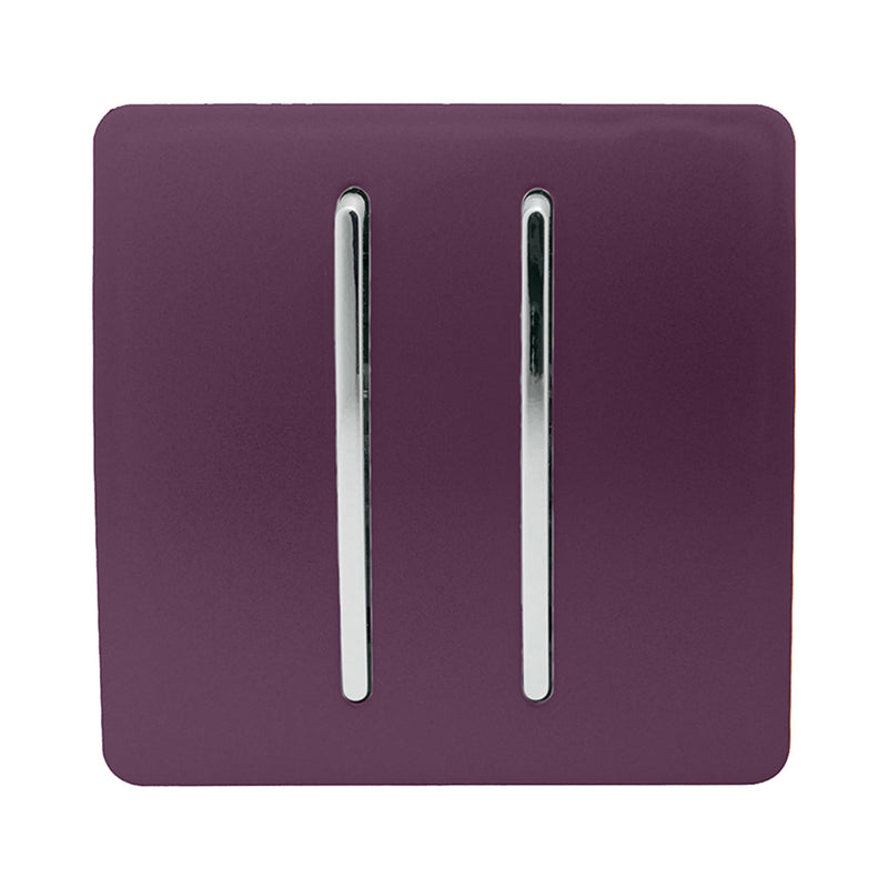 Trendi, Artistic Modern 2 Gang 2 Way 10 Amp Rocker Plum Finish, BRITISH MADE, (25mm Back Box Required), 5yrs Warranty • ART-SS4PL