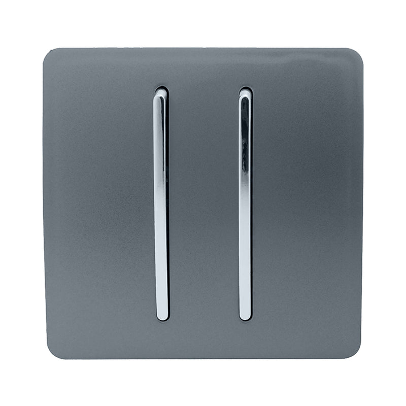 Trendi, Artistic Modern 2 Gang (1x2 Way, 1xIntermediate) 10 Amp Rocker Warm Grey Finish, BRITISH MADE, (25mm Back Box Required), 5yrs Warranty • ART-SS29WG