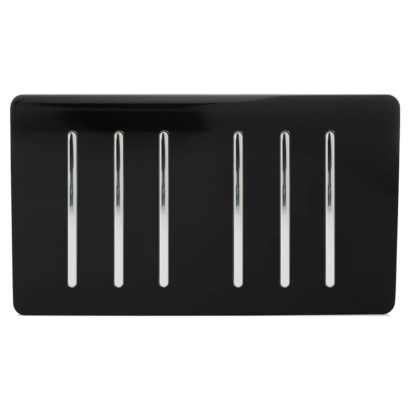 Trendi, Artistic Modern 6 Gang 2 Way 10 Amp Rocker Twin Plate Gloss Black Finish, BRITISH MADE, (35mm Back Box Required), 5yrs Warranty • ART-SS66BK