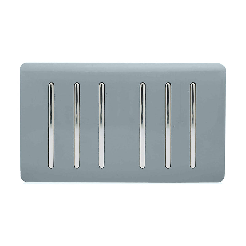 Trendi, Artistic Modern 6 Gang 2 Way 10 Amp Rocker Twin Plate Cool Grey Finish, BRITISH MADE, (35mm Back Box Required), 5yrs Warranty • ART-SS66CG