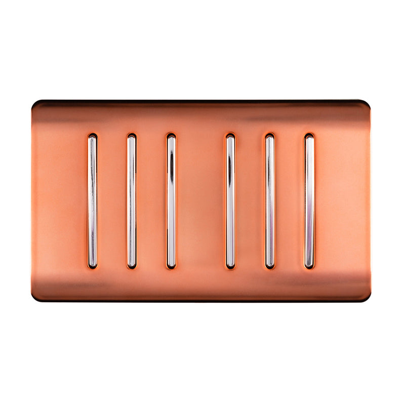 Trendi, Artistic Modern 6 Gang 2 Way 10 Amp Rocker Twin Plate Copper Finish, BRITISH MADE, (35mm Back Box Required), 5yrs Warranty • ART-SS66CPR