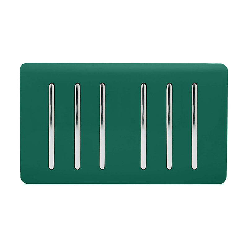 Trendi, Artistic Modern 6 Gang 2 Way 10 Amp Rocker Twin Plate Dark Green Finish, BRITISH MADE, (35mm Back Box Required), 5yrs Warranty • ART-SS66DG