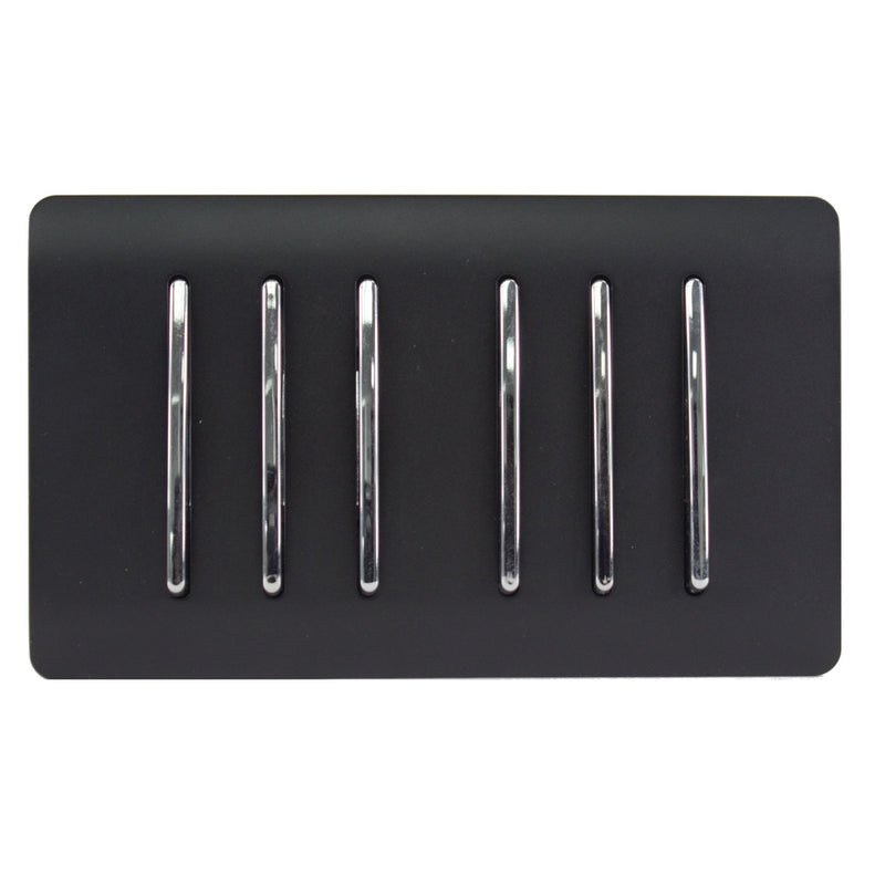 Trendi, Artistic Modern 6 Gang 2 Way 10 Amp Rocker Twin Plate Matt Black Finish, BRITISH MADE, (35mm Back Box Required), 5yrs Warranty • ART-SS66MBK