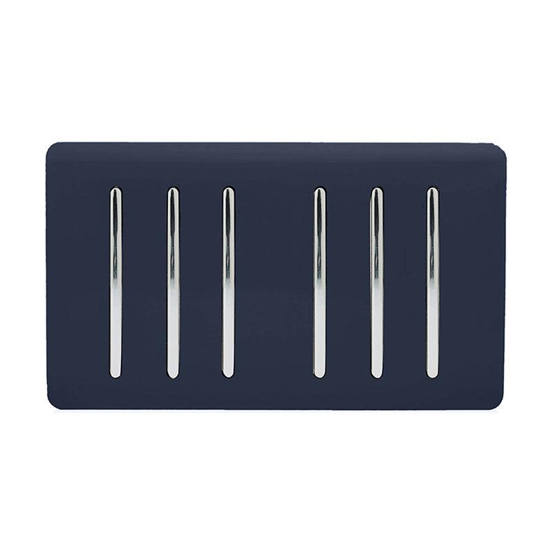 Trendi, Artistic Modern 6 Gang 2 Way 10 Amp Rocker Twin Plate Navy Blue Finish, BRITISH MADE, (35mm Back Box Required), 5yrs Warranty • ART-SS66NV
