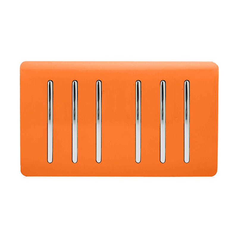 Trendi, Artistic Modern 6 Gang 2 Way 10 Amp Rocker Twin Plate Orange Finish, BRITISH MADE, (35mm Back Box Required), 5yrs Warranty • ART-SS66OR