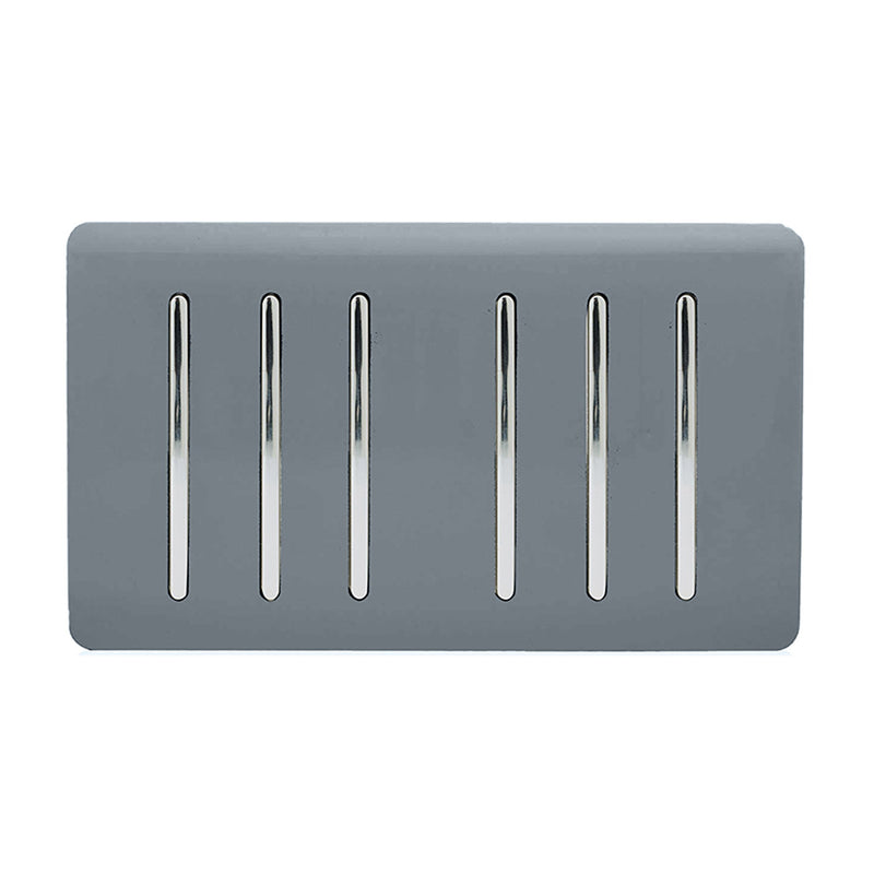 Trendi, Artistic Modern 6 Gang 2 Way 10 Amp Rocker Twin Plate Warm Grey Finish, BRITISH MADE, (35mm Back Box Required), 5yrs Warranty • ART-SS66WG