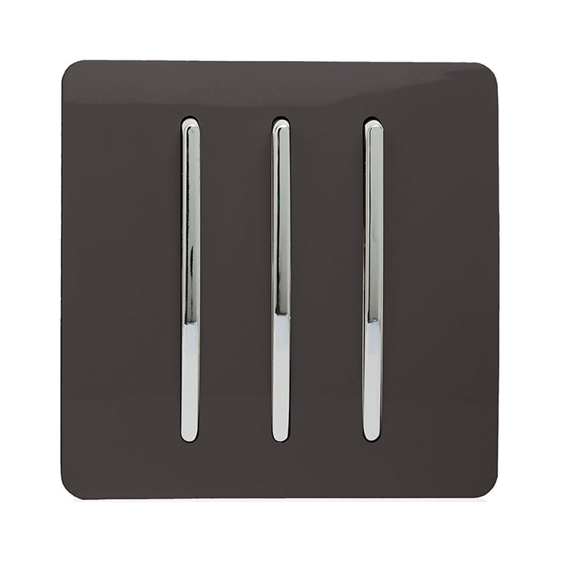 Trendi, Artistic Modern 3 Gang 2 Way 10 Amp Rocker Dark Brown Finish, BRITISH MADE, (25mm Back Box Required), 5yrs Warranty • ART-SS6DB