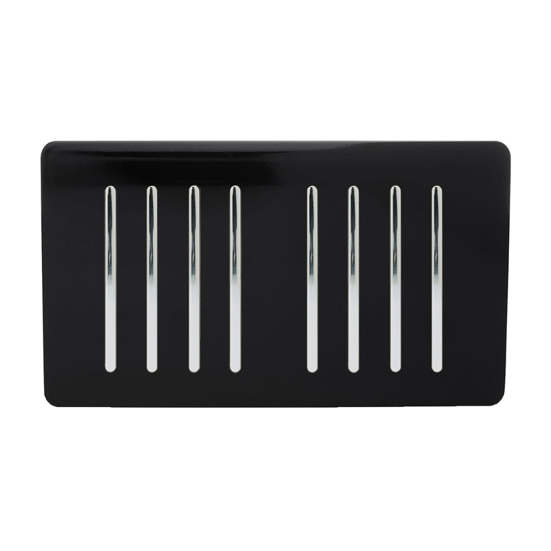 Trendi, Artistic Modern 8 Gang 2 Way 10 Amp Rocker Twin Plate Gloss Black Finish, BRITISH MADE, (35mm Back Box Required), 5yrs Warranty • ART-SS88BK