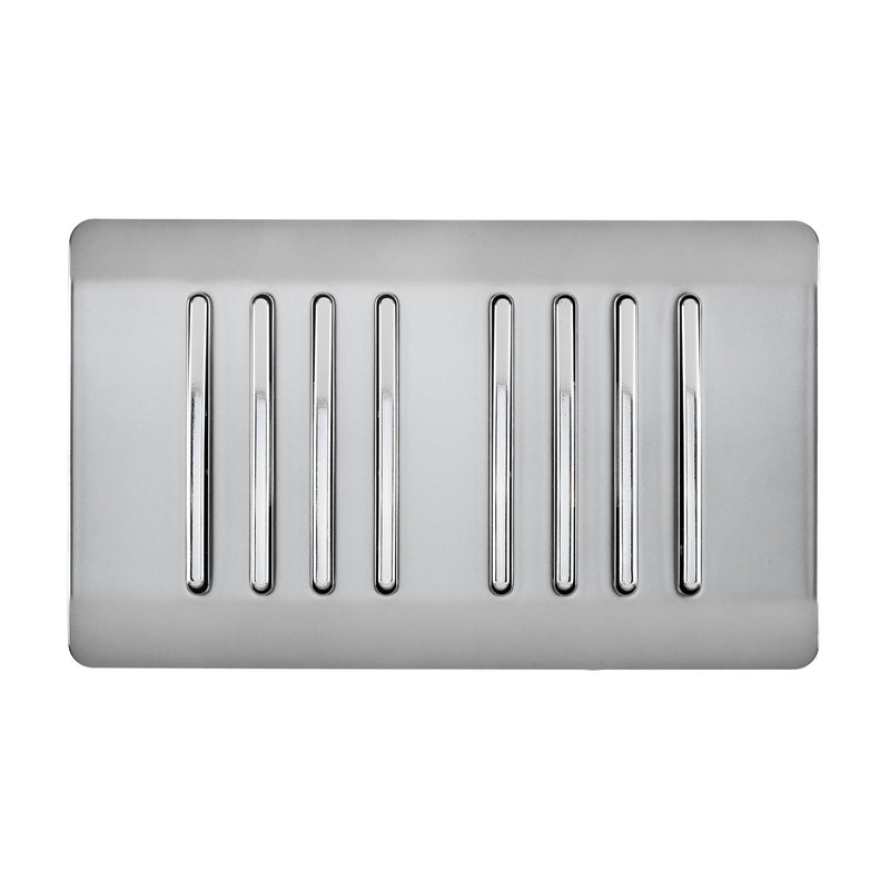 Trendi, Artistic Modern 8 Gang 2 Way 10 Amp Rocker Twin Plate Brushed Steel Finish, BRITISH MADE, (35mm Back Box Required), 5yrs Warranty • ART-SS88BS