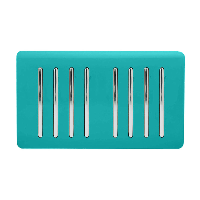 Trendi, Artistic Modern 8 Gang 2 Way 10 Amp Rocker Twin Plate Bright Teal Finish, BRITISH MADE, (35mm Back Box Required), 5yrs Warranty • ART-SS88BT