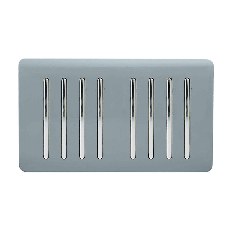 Trendi, Artistic Modern 8 Gang 2 Way 10 Amp Rocker Twin Plate Cool Grey Finish, BRITISH MADE, (35mm Back Box Required), 5yrs Warranty • ART-SS88CG