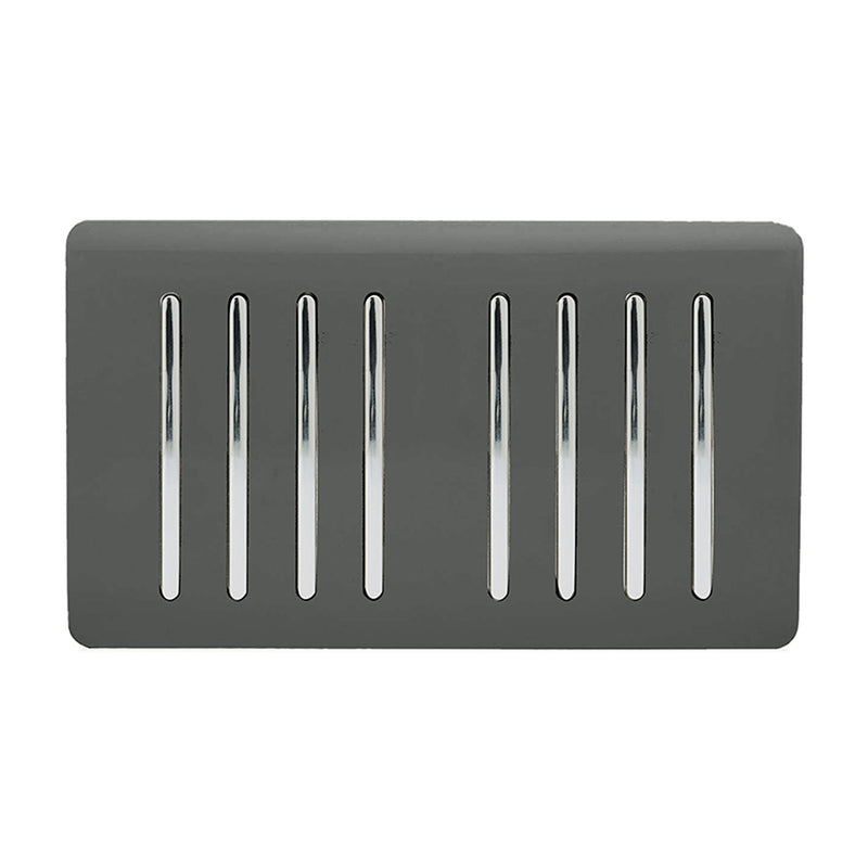 Trendi, Artistic Modern 8 Gang 2 Way 10 Amp Rocker Twin Plate Charcoal Finish, BRITISH MADE, (35mm Back Box Required), 5yrs Warranty • ART-SS88CH