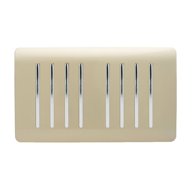 Trendi, Artistic Modern 8 Gang 2 Way 10 Amp Rocker Twin Plate Champagne Gold Finish, BRITISH MADE, (35mm Back Box Required), 5yrs Warranty • ART-SS88GO