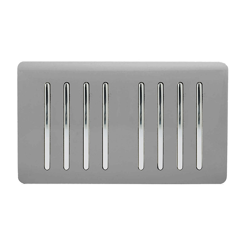 Trendi, Artistic Modern 8 Gang 2 Way 10 Amp Rocker Twin Plate Light Grey Finish, BRITISH MADE, (35mm Back Box Required), 5yrs Warranty • ART-SS88LG