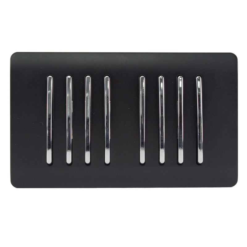 Trendi, Artistic Modern 8 Gang 2 Way 10 Amp Rocker Twin Plate Matt Black Finish, BRITISH MADE, (35mm Back Box Required), 5yrs Warranty • ART-SS88MBK