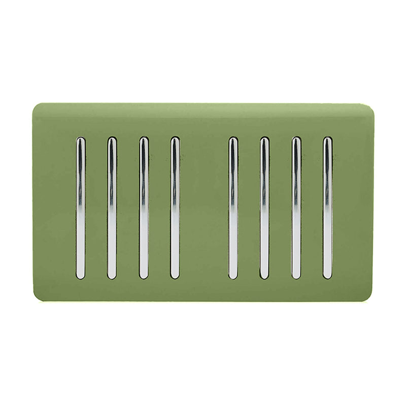 Trendi, Artistic Modern 8 Gang 2 Way 10 Amp Rocker Twin Plate Moss Green Finish, BRITISH MADE, (35mm Back Box Required), 5yrs Warranty • ART-SS88MG