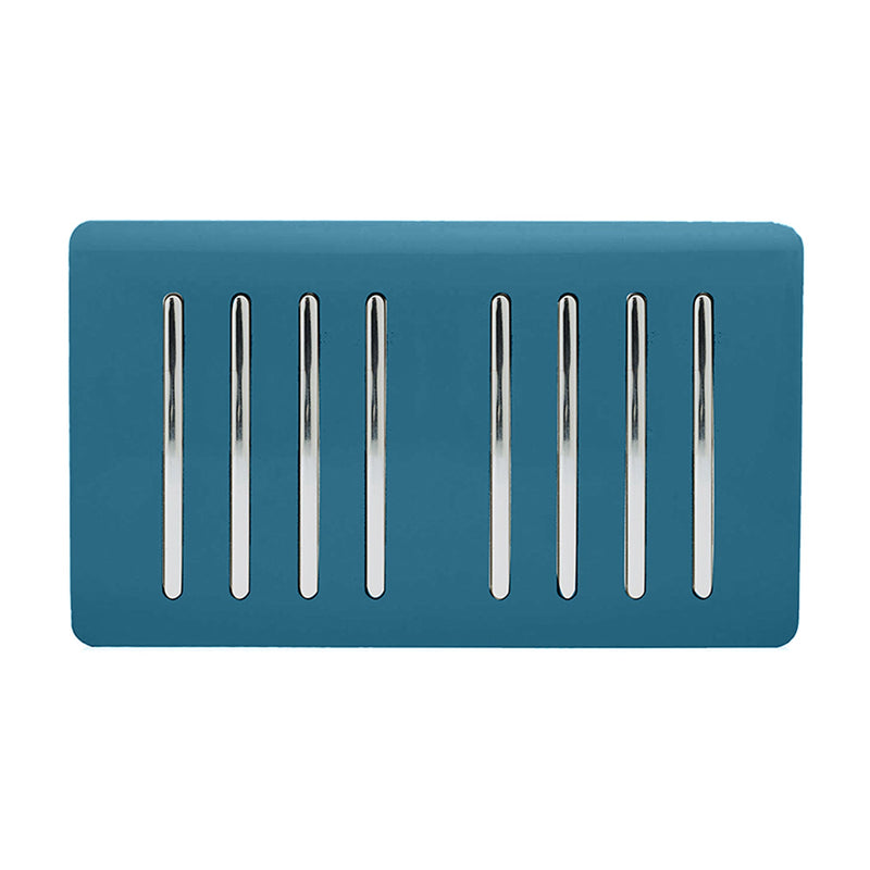 Trendi, Artistic Modern 8 Gang 2 Way 10 Amp Rocker Twin Plate Ocean Blue Finish, BRITISH MADE, (35mm Back Box Required), 5yrs Warranty • ART-SS88OB