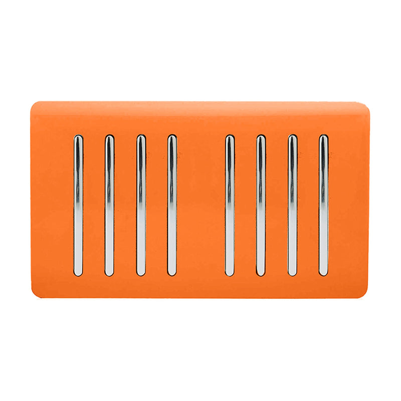Trendi, Artistic Modern 8 Gang 2 Way 10 Amp Rocker Twin Plate Orange Finish, BRITISH MADE, (35mm Back Box Required), 5yrs Warranty • ART-SS88OR