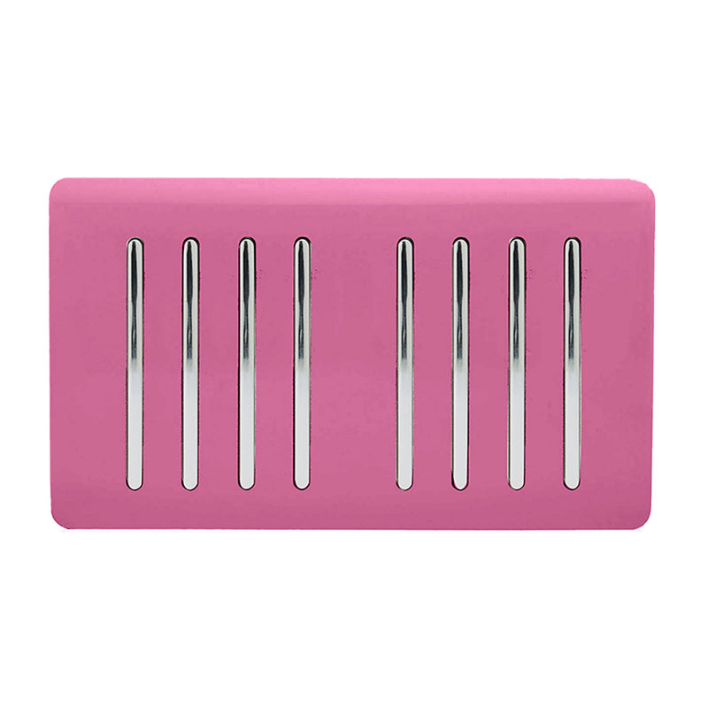 Trendi, Artistic Modern 8 Gang 2 Way 10 Amp Rocker Twin Plate Pink Finish, BRITISH MADE, (35mm Back Box Required), 5yrs Warranty • ART-SS88PK