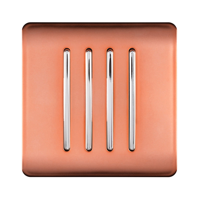 Trendi, Artistic Modern 4 Gang 2 Way 10 Amp Rocker Copper Finish, BRITISH MADE, (25mm Back Box Required), 5yrs Warranty • ART-SS8CPR