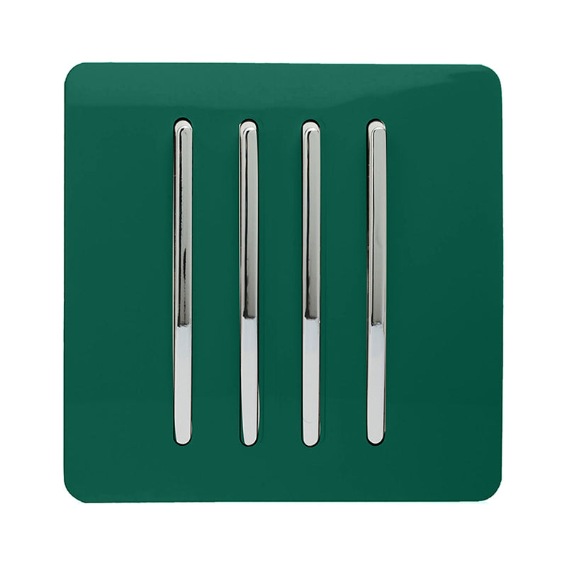 Trendi, Artistic Modern 4 Gang 2 Way 10 Amp Rocker Dark Green Finish, BRITISH MADE, (25mm Back Box Required), 5yrs Warranty • ART-SS8DG