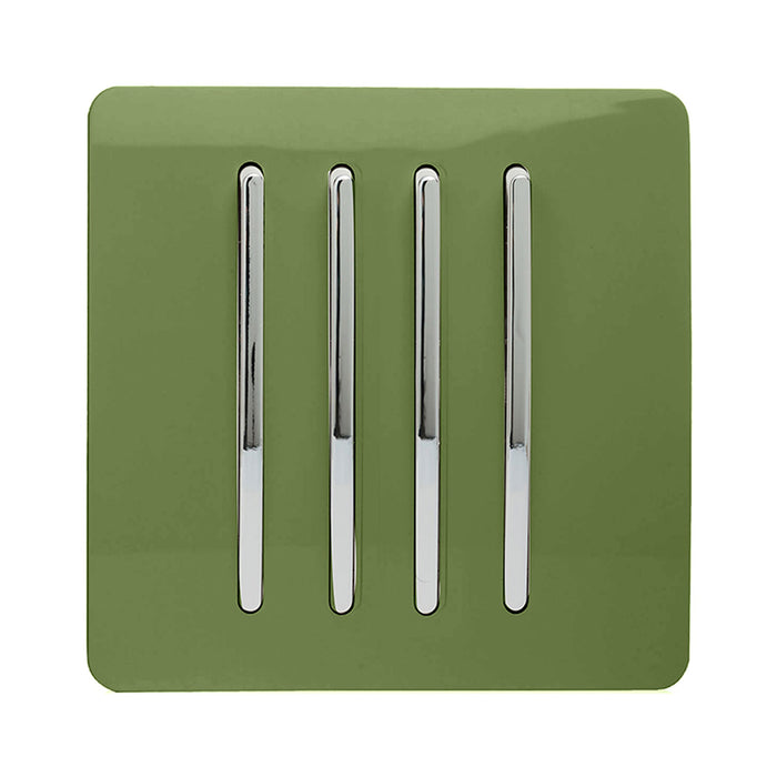 Trendi, Artistic Modern 4 Gang 2 Way 10 Amp Rocker Moss Green Finish, BRITISH MADE, (25mm Back Box Required), 5yrs Warranty • ART-SS8MG