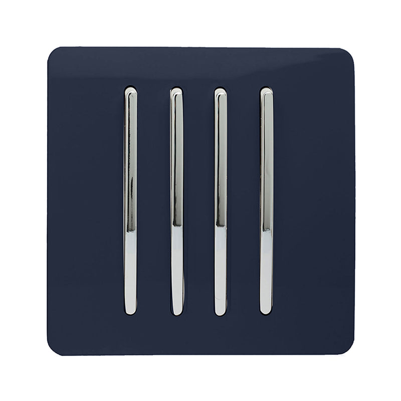 Trendi, Artistic Modern 4 Gang 2 Way 10 Amp Rocker Navy Blue Finish, BRITISH MADE, (25mm Back Box Required), 5yrs Warranty • ART-SS8NV