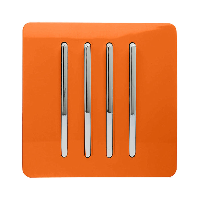 Trendi, Artistic Modern 4 Gang 2 Way 10 Amp Rocker Orange Finish, BRITISH MADE, (25mm Back Box Required), 5yrs Warranty • ART-SS8OR