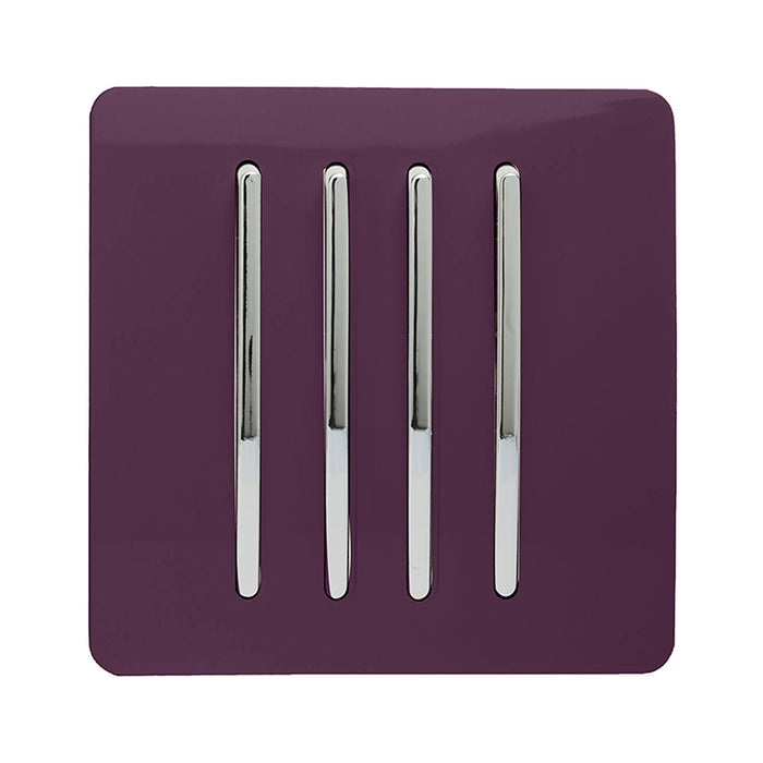 Trendi, Artistic Modern 4 Gang 2 Way 10 Amp Rocker Plum Finish, BRITISH MADE, (25mm Back Box Required), 5yrs Warranty • ART-SS8PL