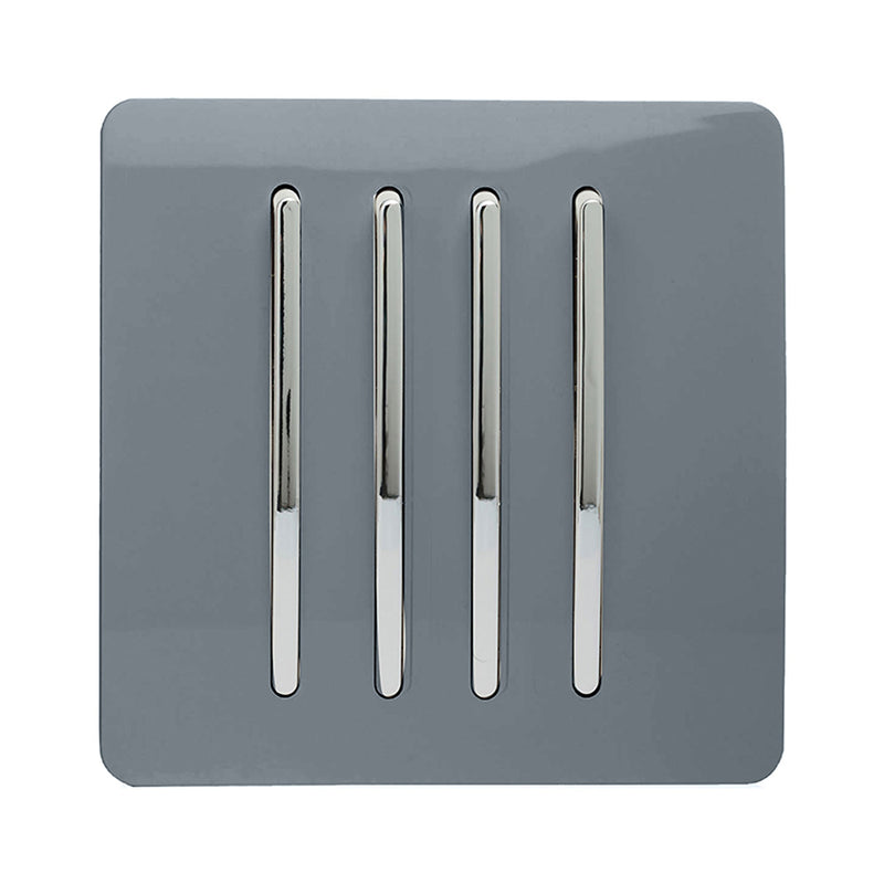 Trendi, Artistic Modern 4 Gang 2 Way 10 Amp Rocker Warm Grey Finish, BRITISH MADE, (25mm Back Box Required), 5yrs Warranty • ART-SS8WG