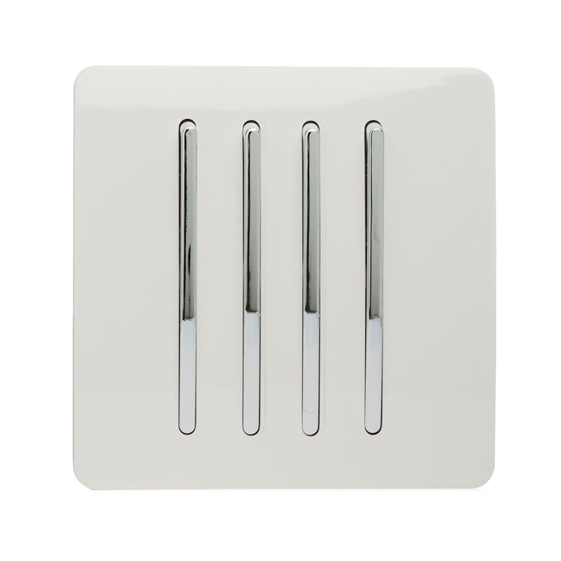 Trendi, Artistic Modern 4 Gang 2 Way 10 Amp Rocker Gloss White Finish, BRITISH MADE, (25mm Back Box Required), 5yrs Warranty • ART-SS8WH