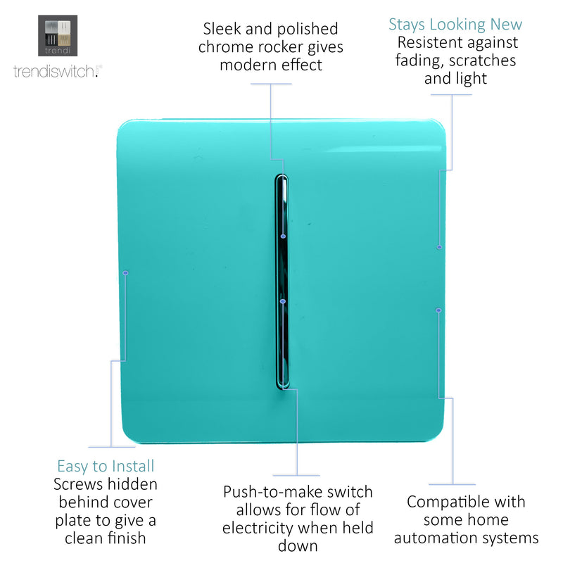 Trendi, Artistic Modern 1 Gang Doorbell Bright Teal Finish, BRITISH MADE, (25mm Back Box Required), 5yrs Warranty • ART-DBBT