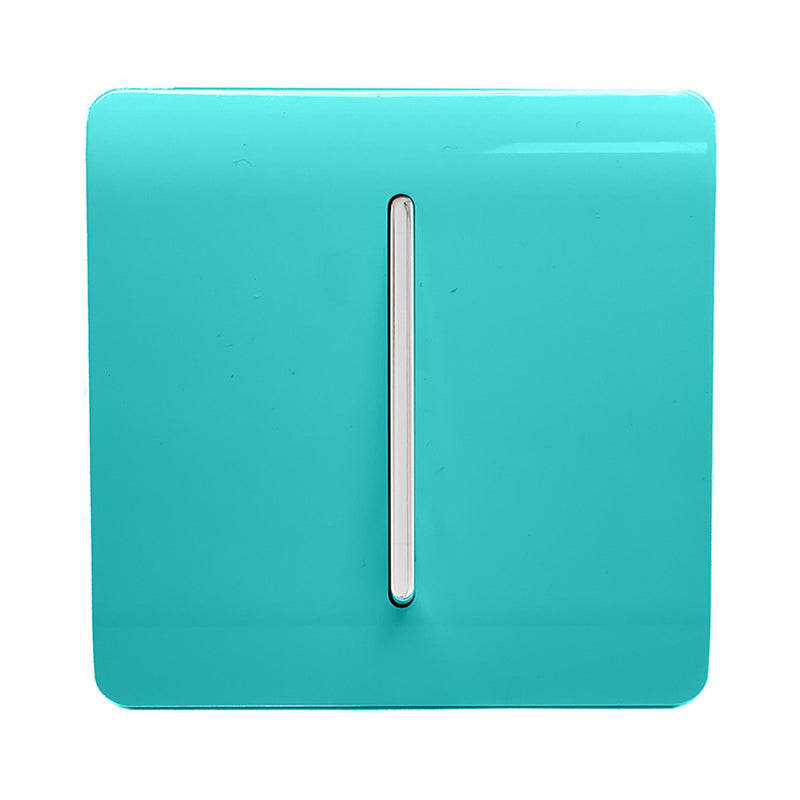 Trendi, Artistic Modern 1 Gang Retractive Home Auto.Switch Bright Teal Finish, BRITISH MADE, (25mm Back Box Required), 5yrs Warranty • ART-SSR1BT