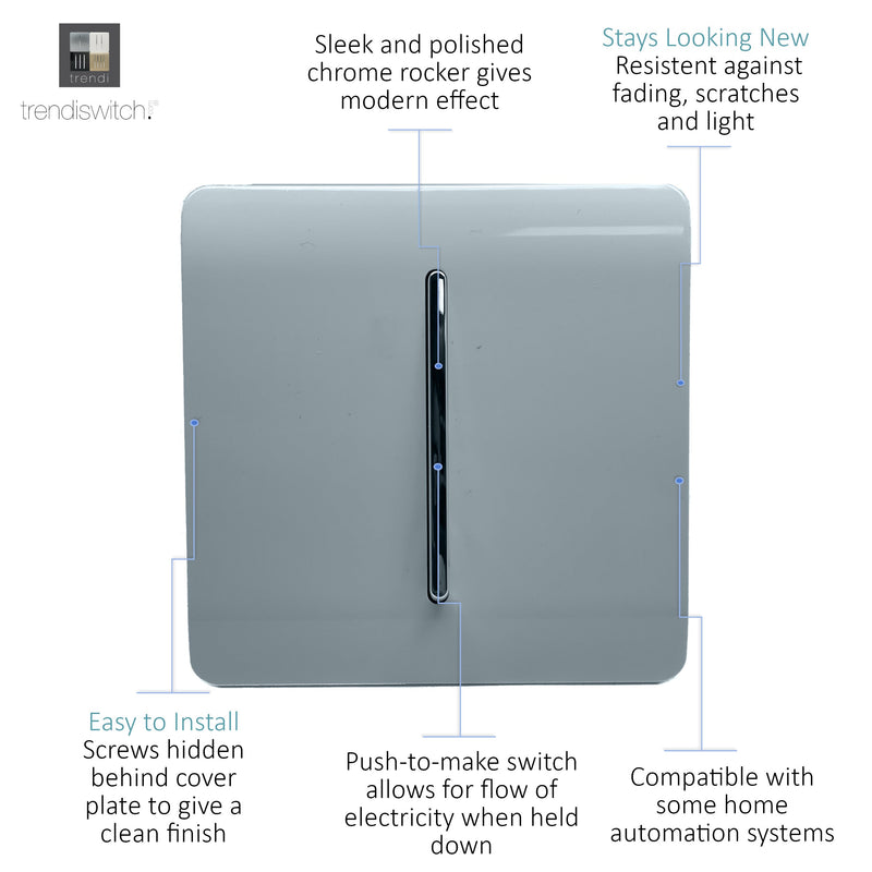Trendi, Artistic Modern 1 Gang Doorbell Cool Grey Finish, BRITISH MADE, (25mm Back Box Required), 5yrs Warranty • ART-DBCG