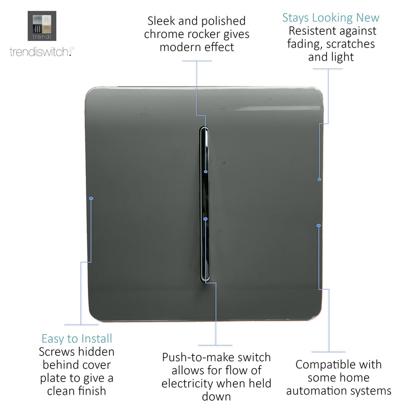 Trendi, Artistic Modern 1 Gang Doorbell Charcoal Finish, BRITISH MADE, (25mm Back Box Required), 5yrs Warranty • ART-DBCH