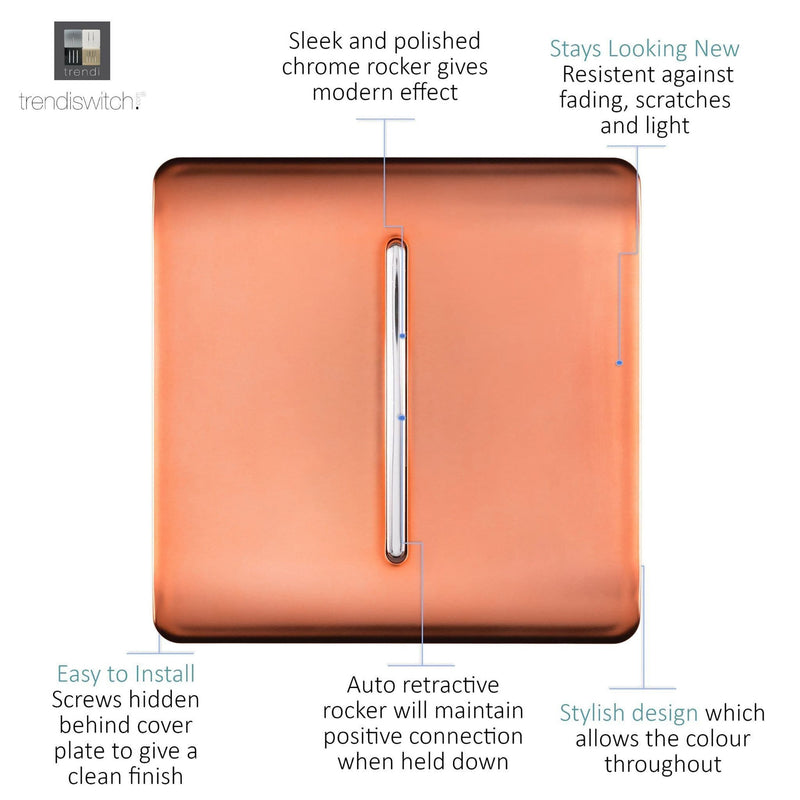 Trendi, Artistic Modern 1 Gang Doorbell Copper Finish, BRITISH MADE, (25mm Back Box Required), 5yrs Warranty • ART-DBCPR