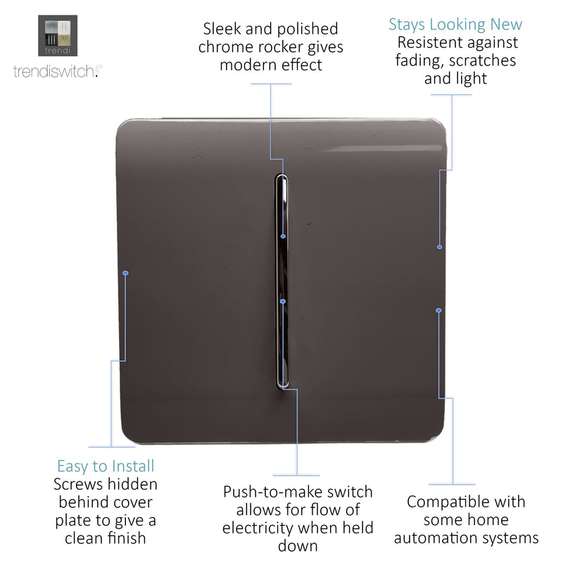 Trendi, Artistic Modern 1 Gang Doorbell Dark Brown Finish, BRITISH MADE, (25mm Back Box Required), 5yrs Warranty • ART-DBDB