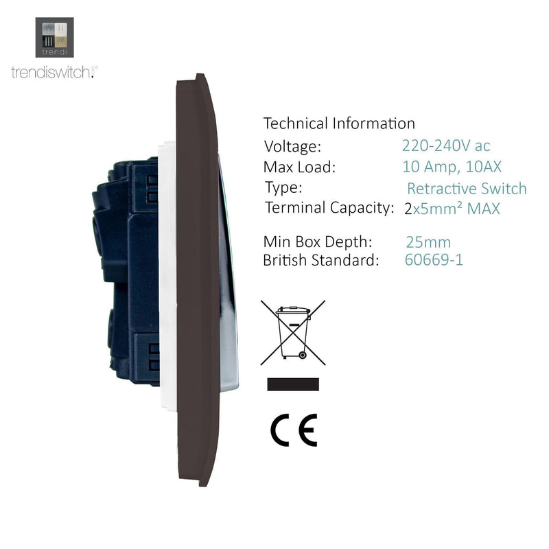Trendi, Artistic Modern 1 Gang Doorbell Dark Brown Finish, BRITISH MADE, (25mm Back Box Required), 5yrs Warranty • ART-DBDB