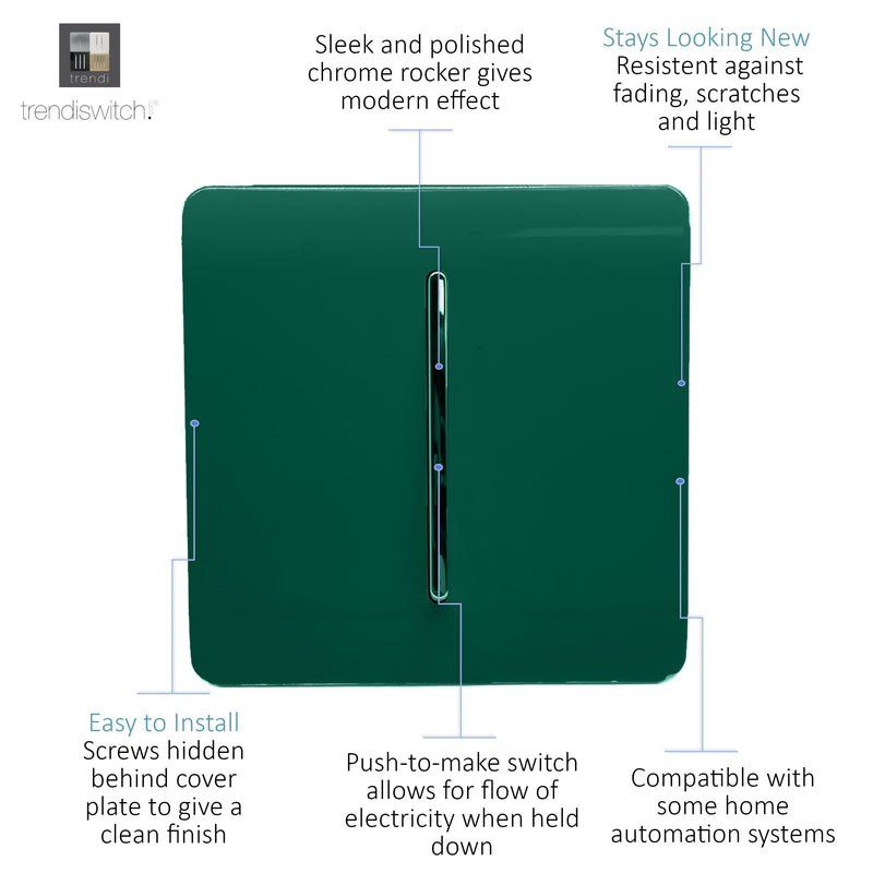 Trendi, Artistic Modern 1 Gang Doorbell Dark Green Finish, BRITISH MADE, (25mm Back Box Required), 5yrs Warranty • ART-DBDG
