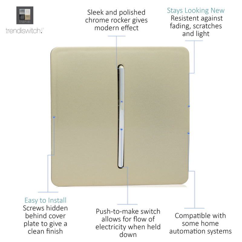 Trendi, Artistic Modern 1 Gang Doorbell Champagne Gold Finish, BRITISH MADE, (25mm Back Box Required), 5yrs Warranty • ART-DBGO