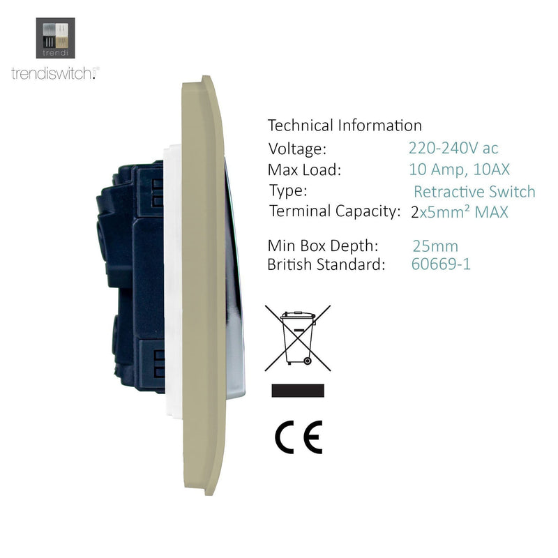 Trendi, Artistic Modern 1 Gang Doorbell Champagne Gold Finish, BRITISH MADE, (25mm Back Box Required), 5yrs Warranty • ART-DBGO