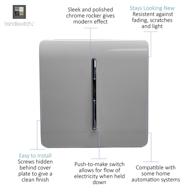 Trendi, Artistic Modern 1 Gang Doorbell Light Grey Finish, BRITISH MADE, (25mm Back Box Required), 5yrs Warranty • ART-DBLG