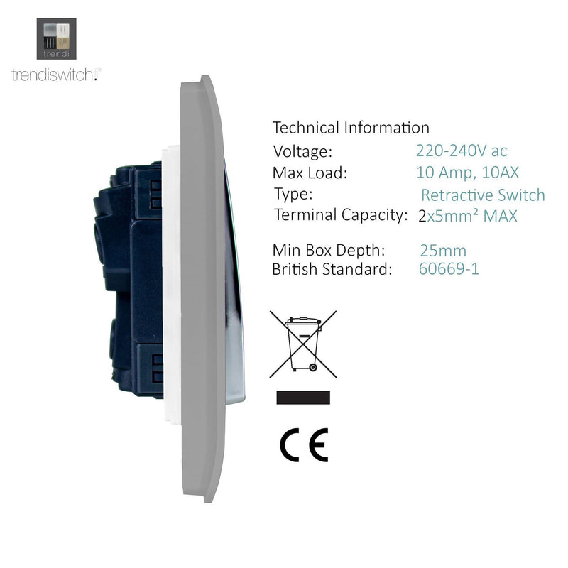 Trendi, Artistic Modern 1 Gang Doorbell Light Grey Finish, BRITISH MADE, (25mm Back Box Required), 5yrs Warranty • ART-DBLG