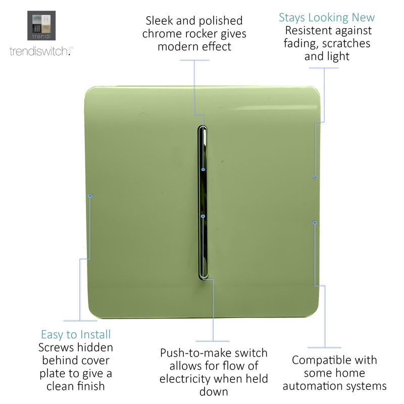 Trendi, Artistic Modern 1 Gang Doorbell Moss Green Finish, BRITISH MADE, (25mm Back Box Required), 5yrs Warranty • ART-DBMG