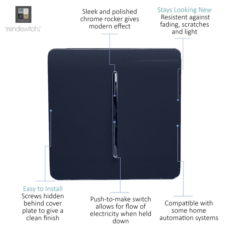 Trendi, Artistic Modern 1 Gang Doorbell Navy Blue Finish, BRITISH MADE, (25mm Back Box Required), 5yrs Warranty • ART-DBNV