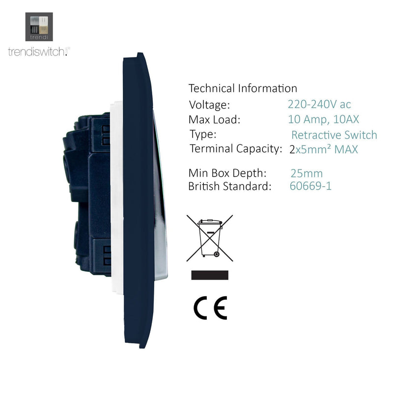 Trendi, Artistic Modern 1 Gang Doorbell Navy Blue Finish, BRITISH MADE, (25mm Back Box Required), 5yrs Warranty • ART-DBNV