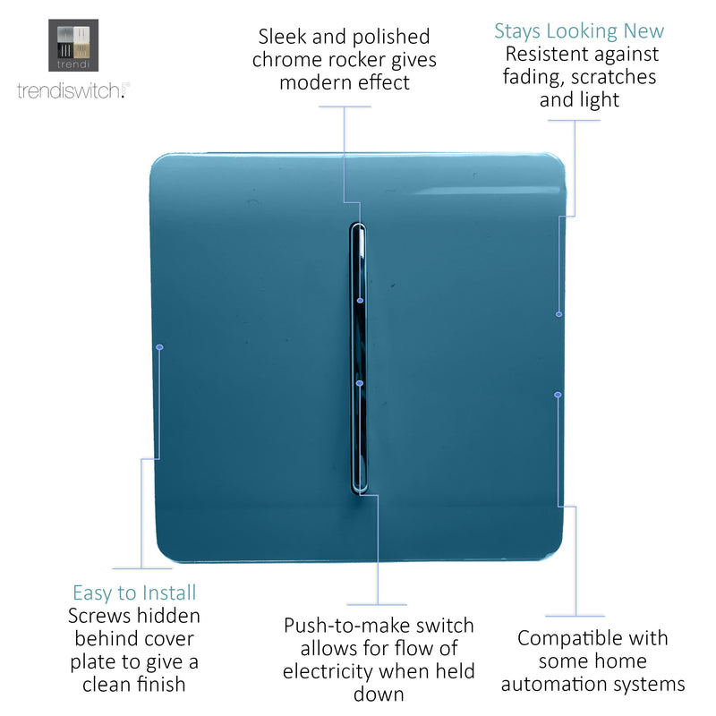Trendi, Artistic Modern 1 Gang Doorbell Ocean Blue Finish, BRITISH MADE, (25mm Back Box Required), 5yrs Warranty • ART-DBOB