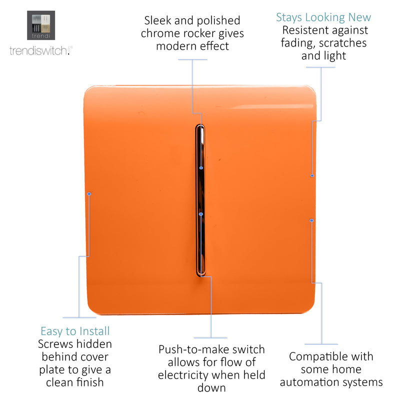 Trendi, Artistic Modern 1 Gang Doorbell Orange Finish, BRITISH MADE, (25mm Back Box Required), 5yrs Warranty • ART-DBOR