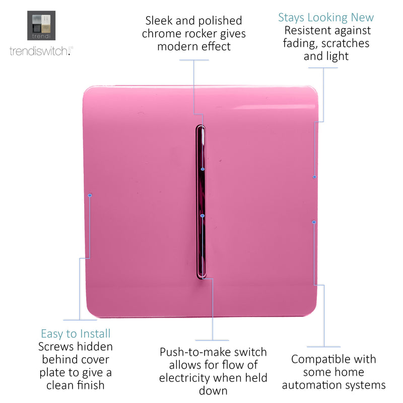 Trendi, Artistic Modern 1 Gang Doorbell Pink Finish, BRITISH MADE, (25mm Back Box Required), 5yrs Warranty • ART-DBPK