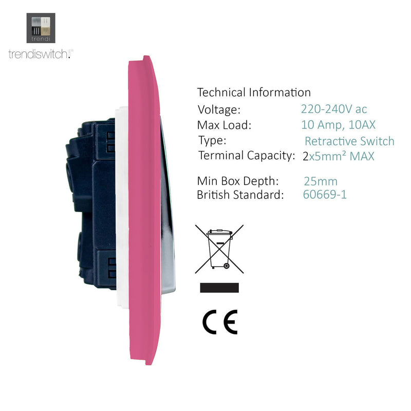 Trendi, Artistic Modern 1 Gang Doorbell Pink Finish, BRITISH MADE, (25mm Back Box Required), 5yrs Warranty • ART-DBPK